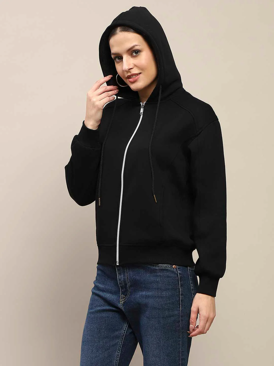 Madame Cotton Blend Black Zipped Sweatshirt - Image 2