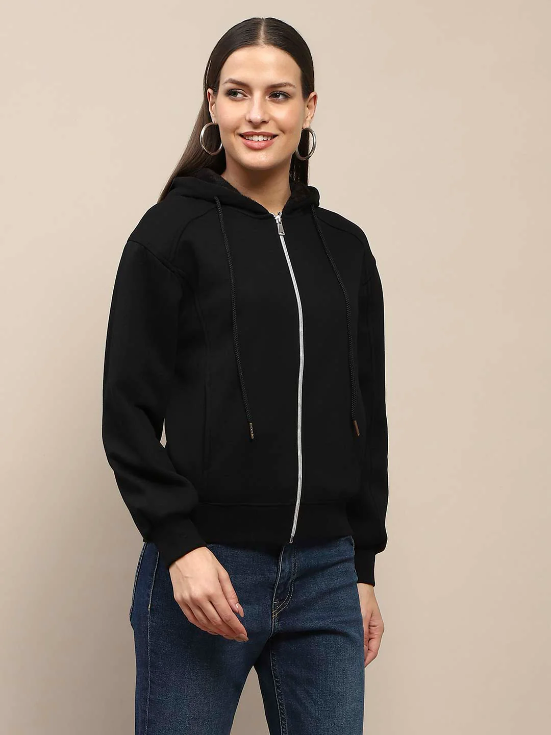 Madame Cotton Blend Black Zipped Sweatshirt - Image 3