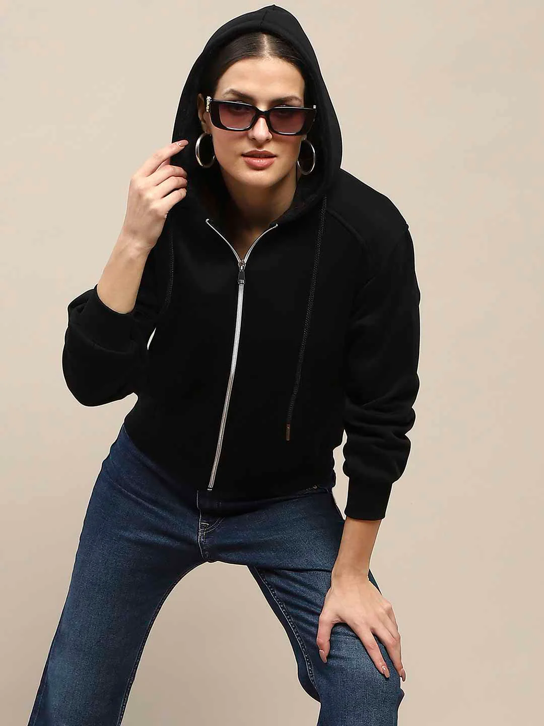Madame Cotton Blend Black Zipped Sweatshirt - Image 6