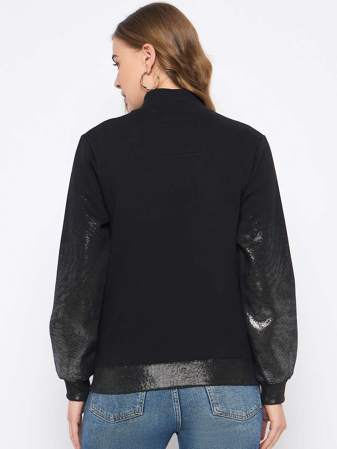 Madame Cotton Blend Quilted Zipped Black Sweatshirt - Image 6