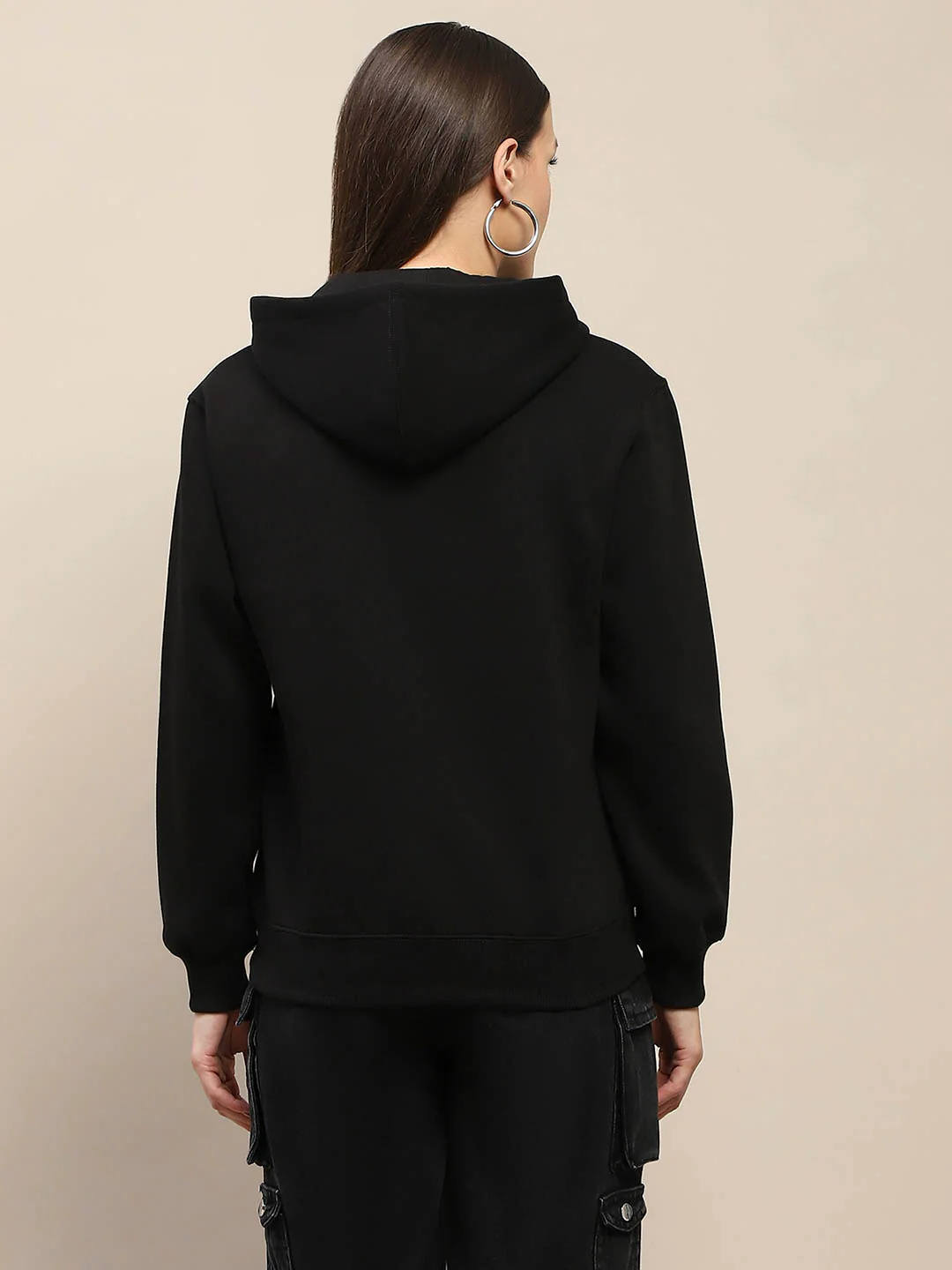 Madame Fleece Placement Print Black Hooded Sweatshirt - Image 6