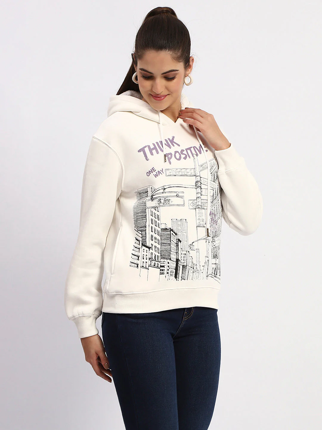 Madame White Graphic Printed Hoodie Sweatshirt - Image 3
