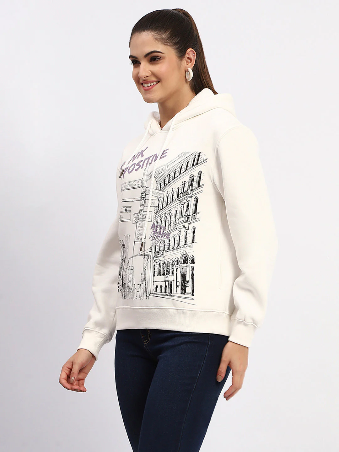 Madame White Graphic Printed Hoodie Sweatshirt - Image 4