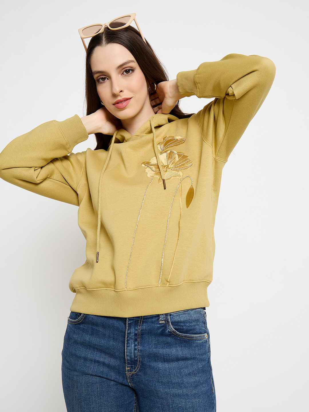 Madame Graphic Print Yellow Cotton Blend Sweatshirt