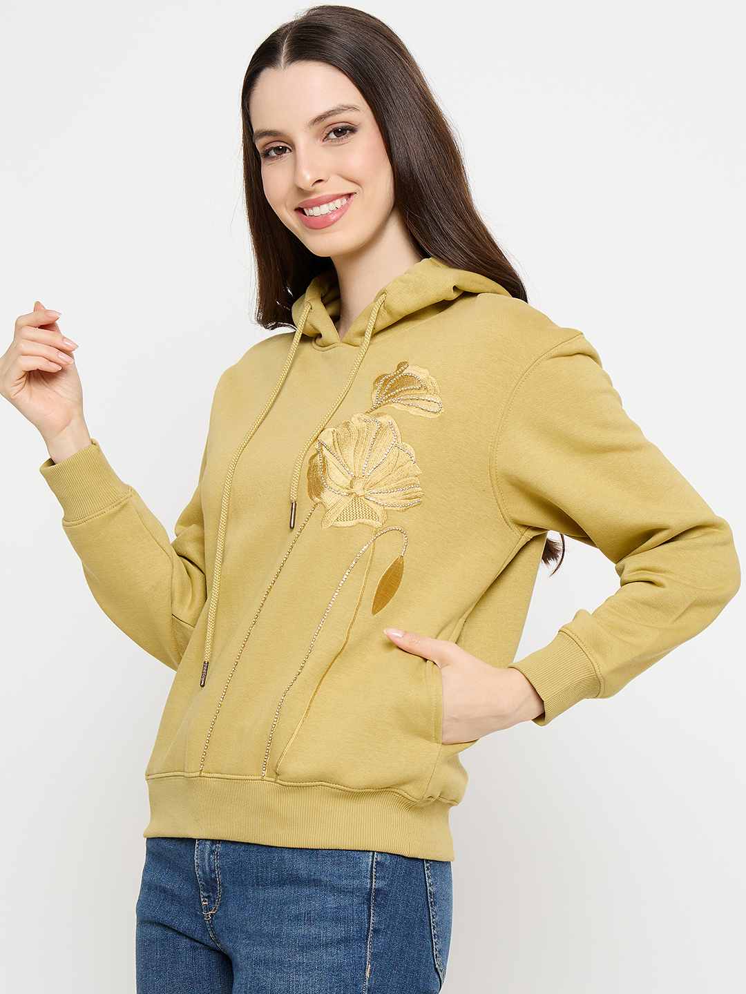 Madame Graphic Print Yellow Cotton Blend Sweatshirt - Image 5