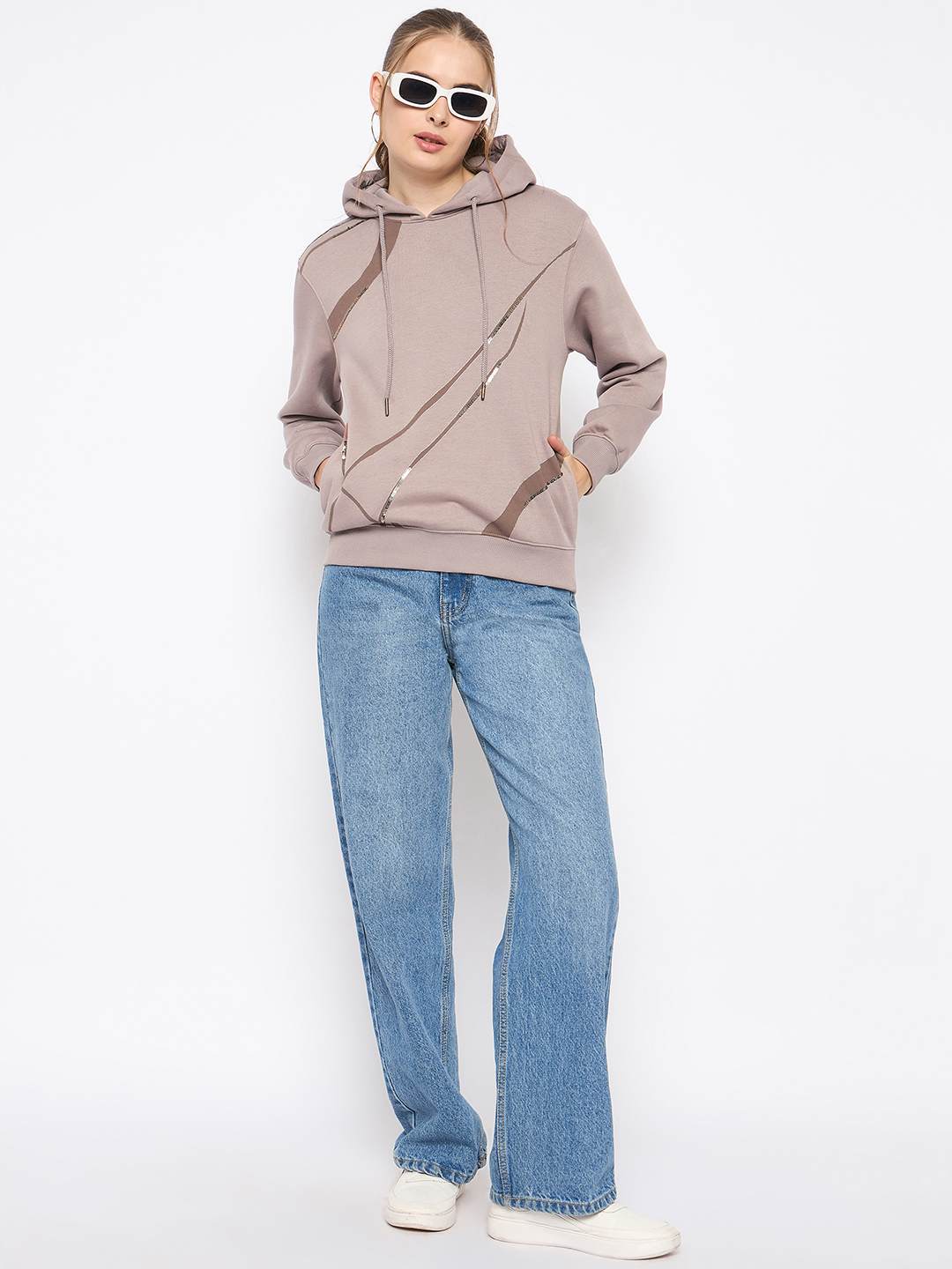 Madame Cotton Blend Printed And Handwork Detailed Brown Sweatshirt - Image 2
