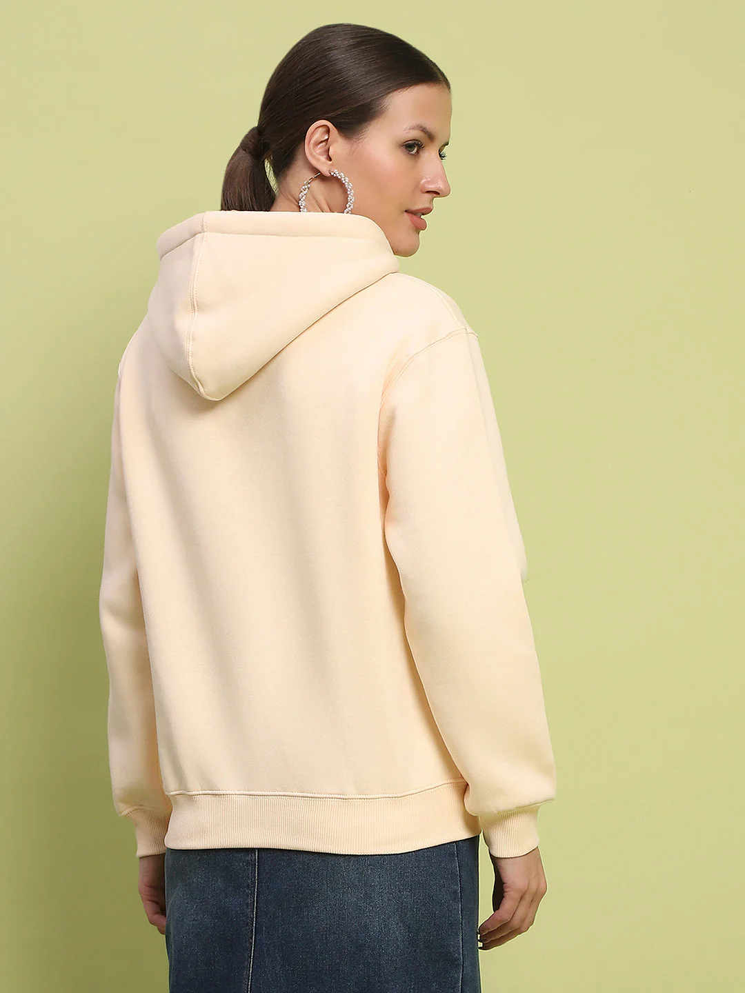 Madame Typography Print Hooded Beige Cotton Sweatshirt - Image 6