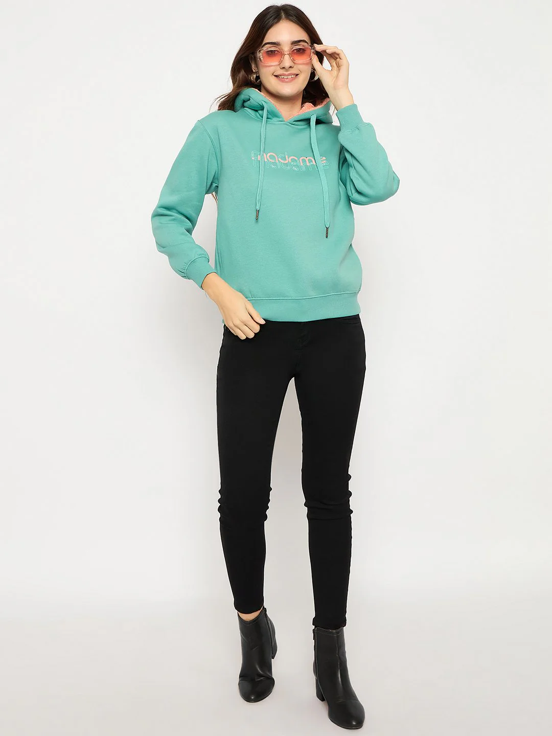 Madame Branding Print And Handwork Seafoam Hooded Sweatshirt - Image 2