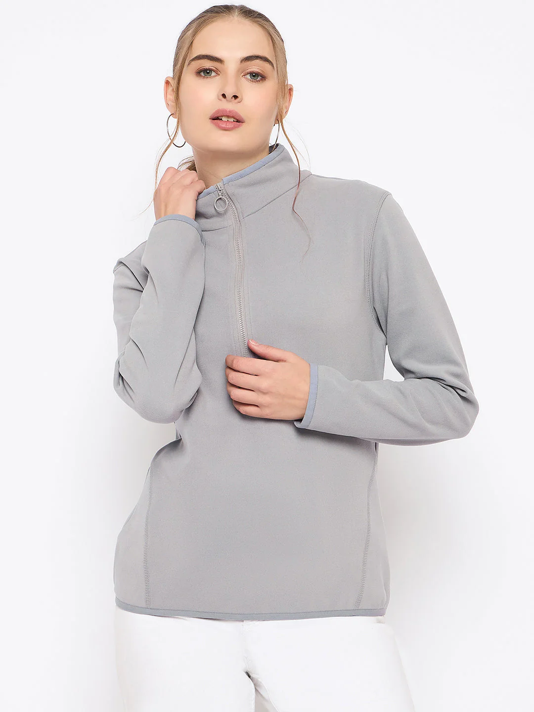 Madame Polar Fleece Half-Zipper Grey Sweatshirt - Image 3