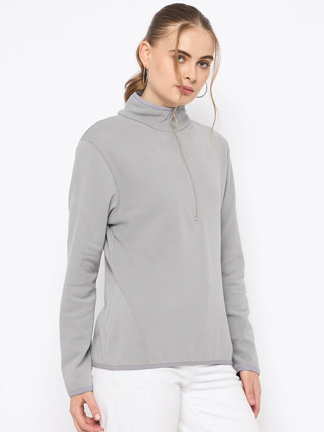 Madame Polar Fleece Half-Zipper Grey Sweatshirt - Image 4