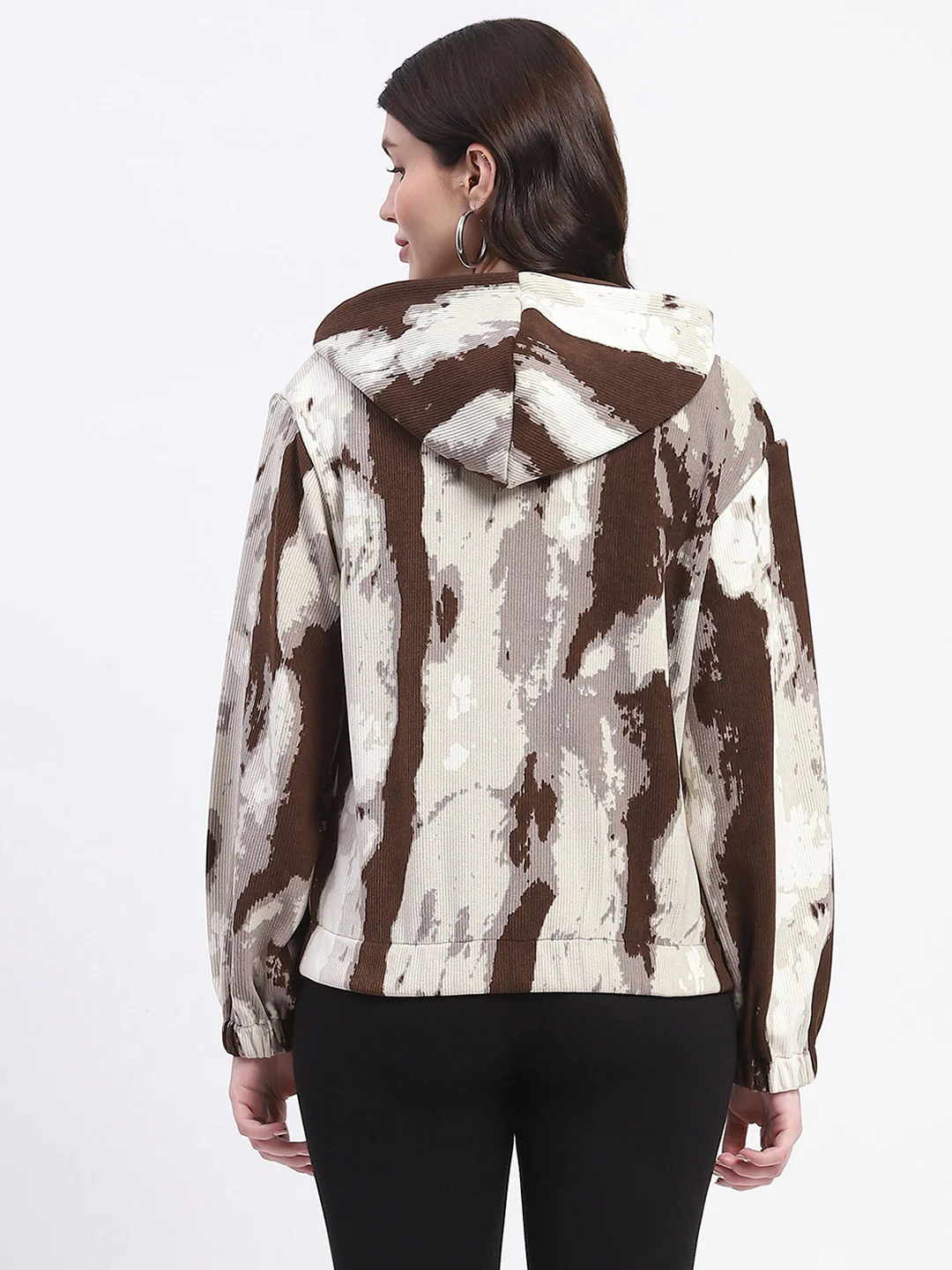 Madame All Over Print Zipped Brown Hooded Sweatshirt For Women - Image 6