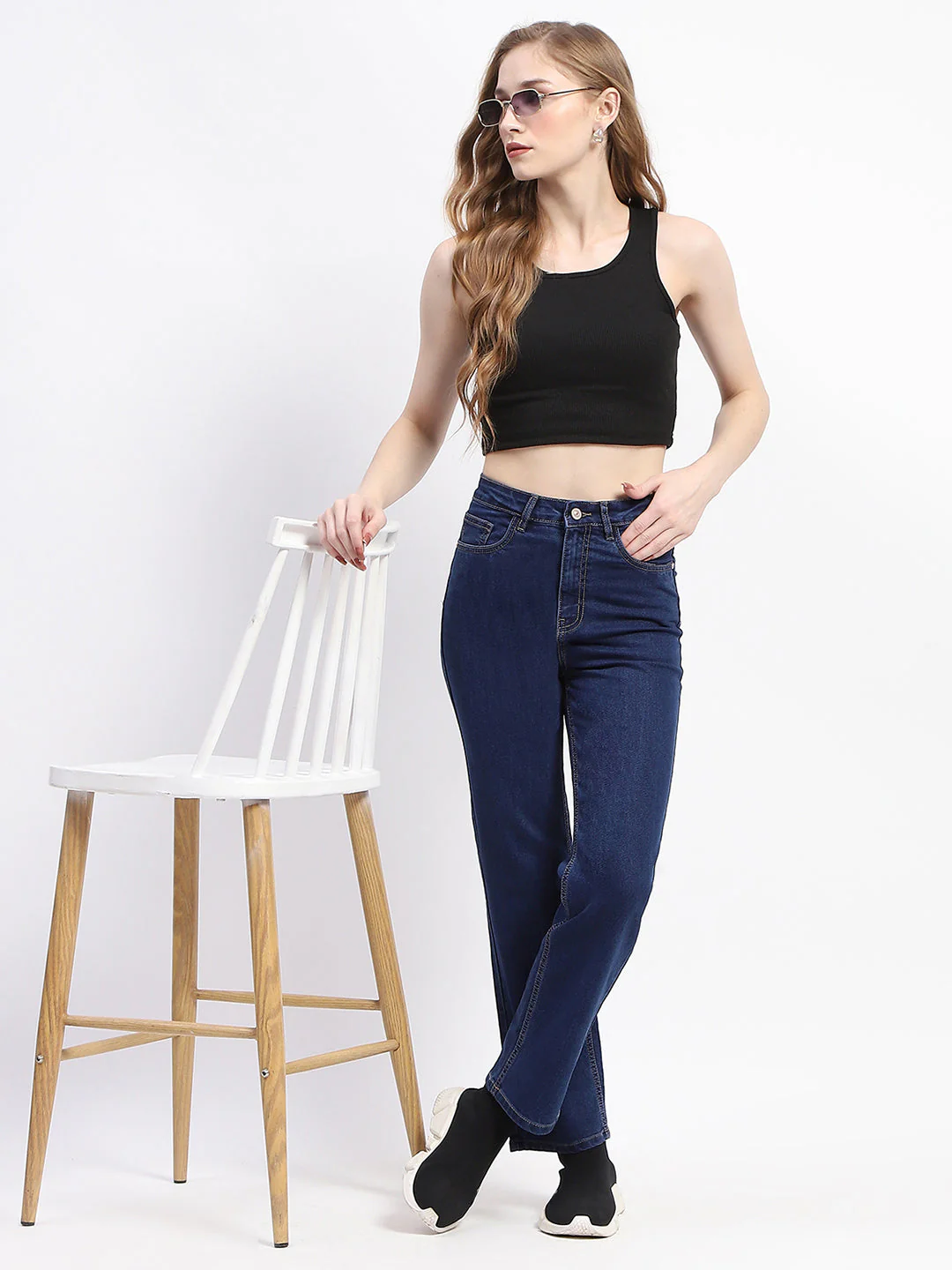 Madame Straight-Fit Dark Blue Cotton Denim Jeans