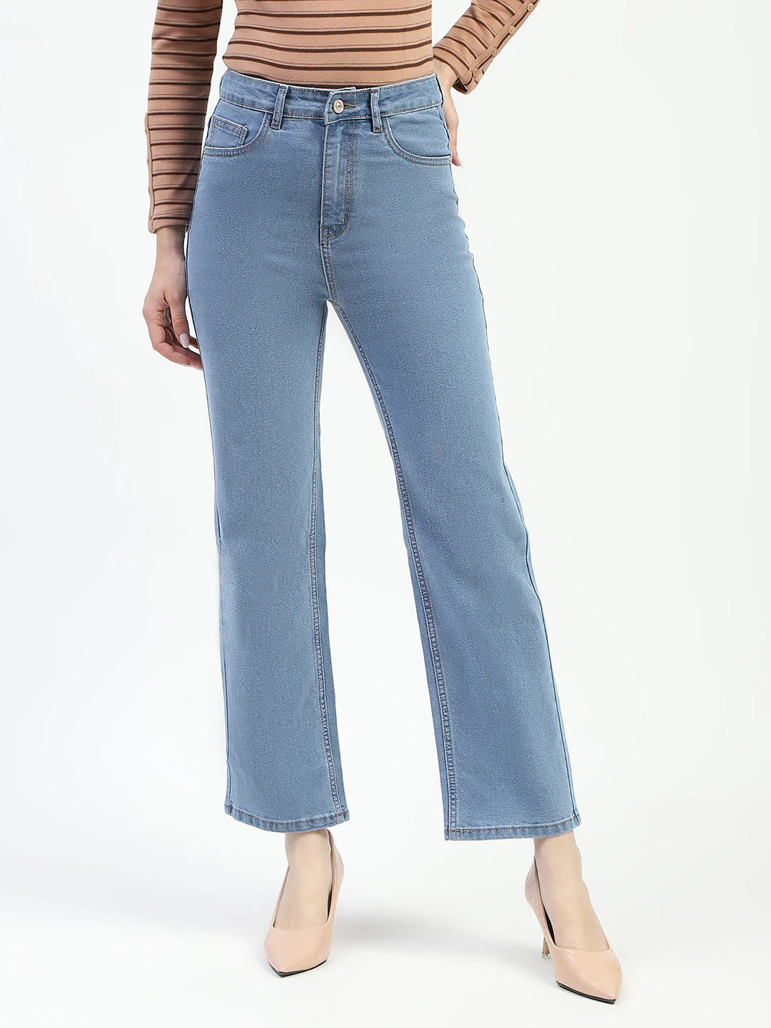 Madame Light Blue Straight Fit Cotton Denim Jeans - Image 2