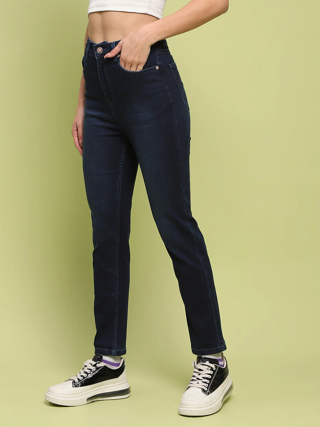 Madame Whiskered Dark Blue Cotton Denim Jeans - Image 5