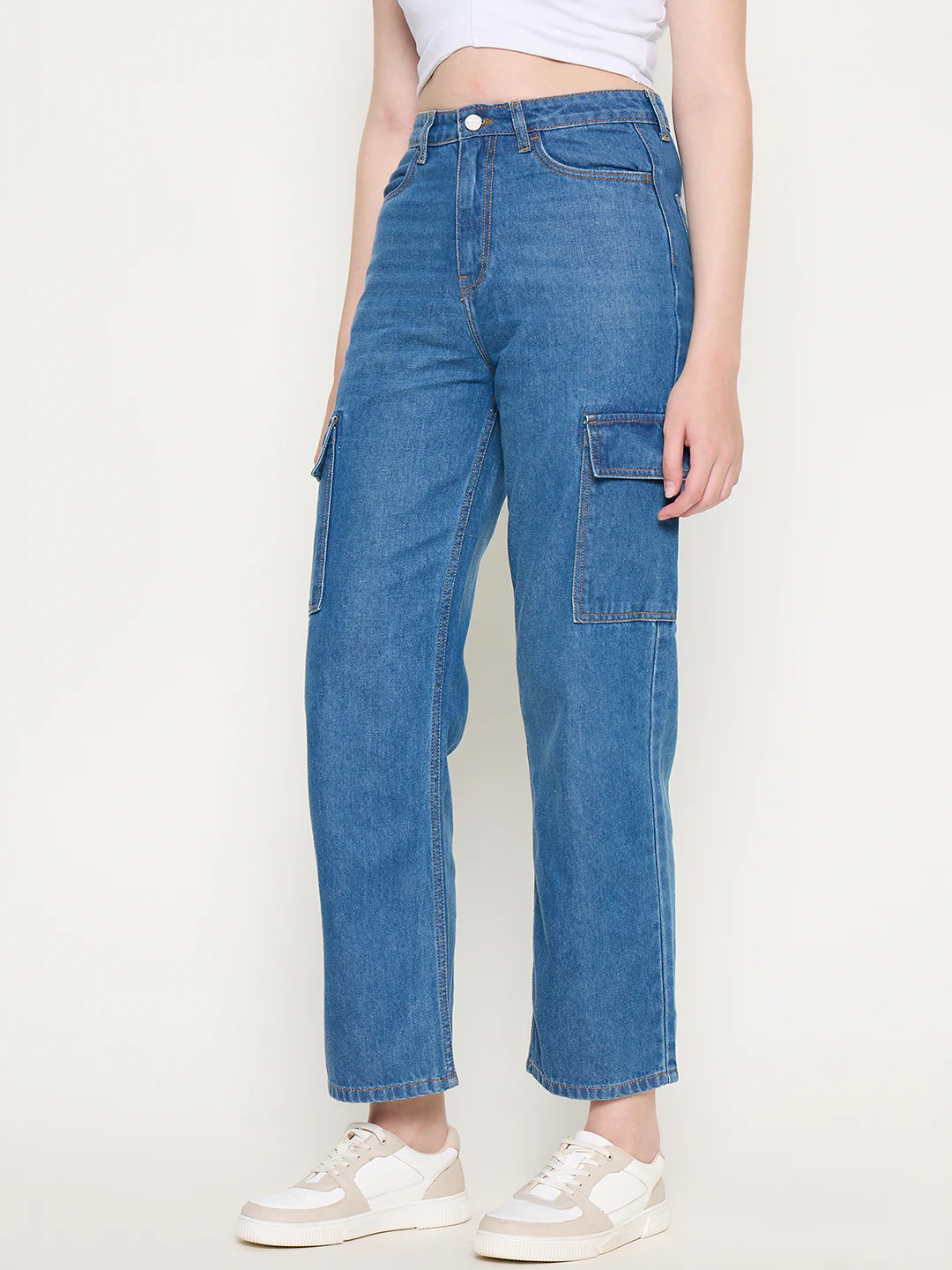 Madame Cotton Straight Fit Mid Blue Denim - Image 3