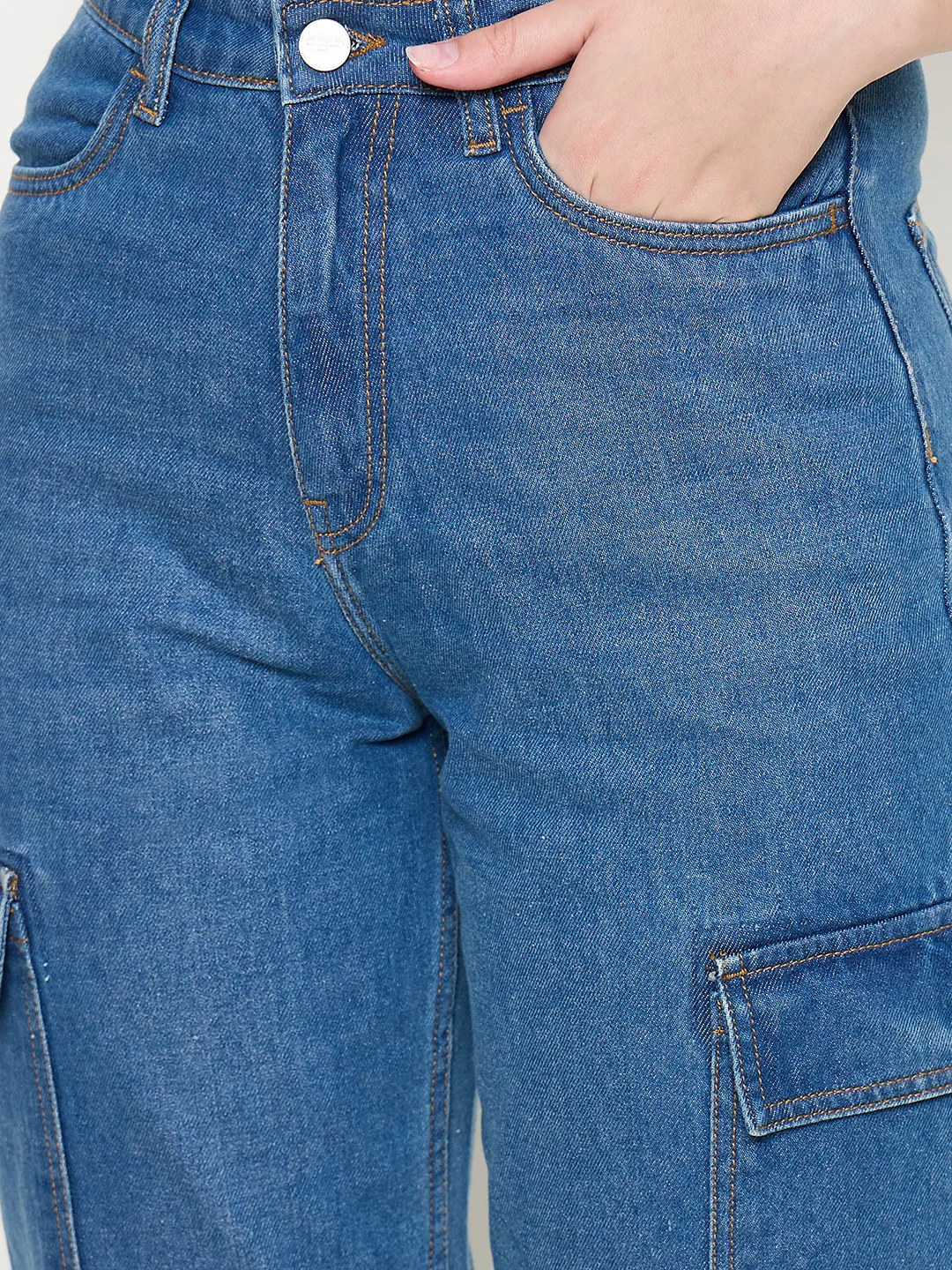 Madame Cotton Straight Fit Mid Blue Denim - Image 5