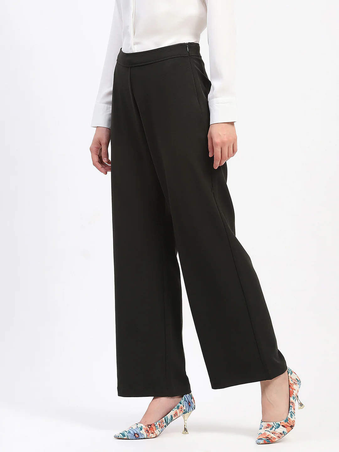 Madame Wide Legged Solid Olive Trousers - Image 2