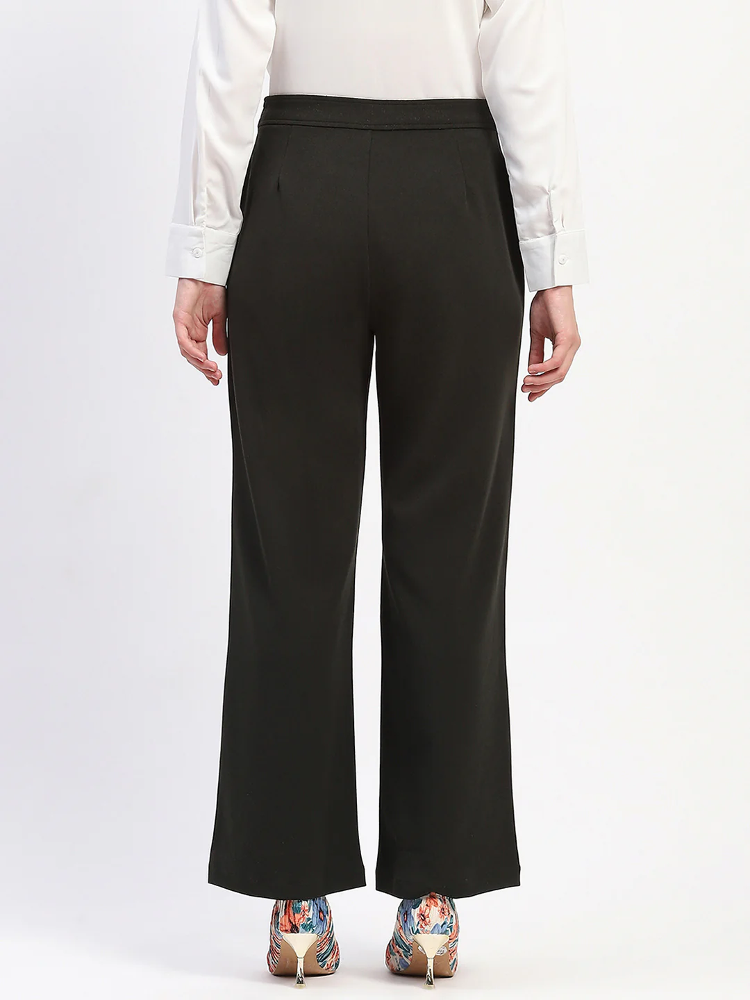 Madame Wide Legged Solid Olive Trousers - Image 4