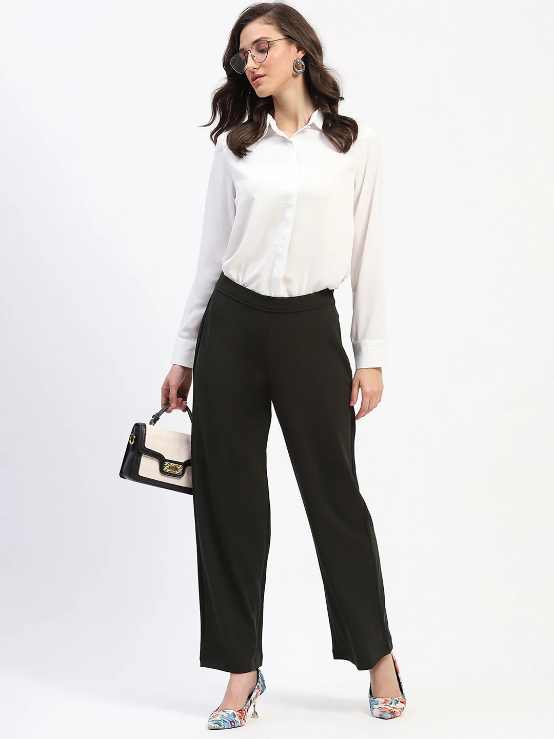 Madame Wide Legged Solid Olive Trousers - Image 5