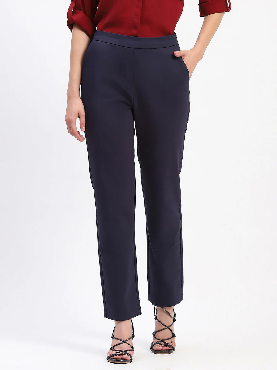 Madame Straight Fit Navy Trousers - Image 2