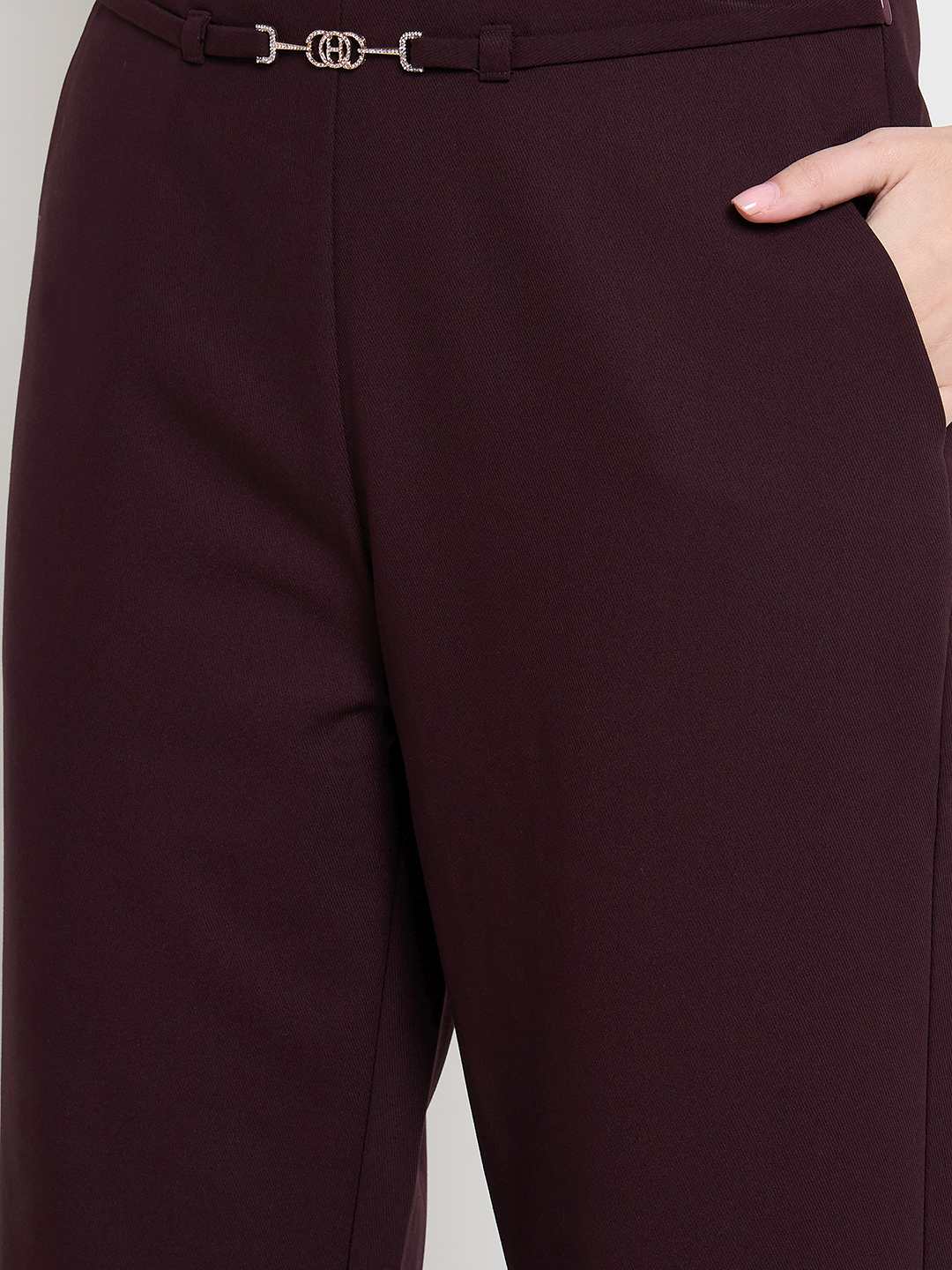 Madame Belted Straight Fit Wine Trousers - Image 6