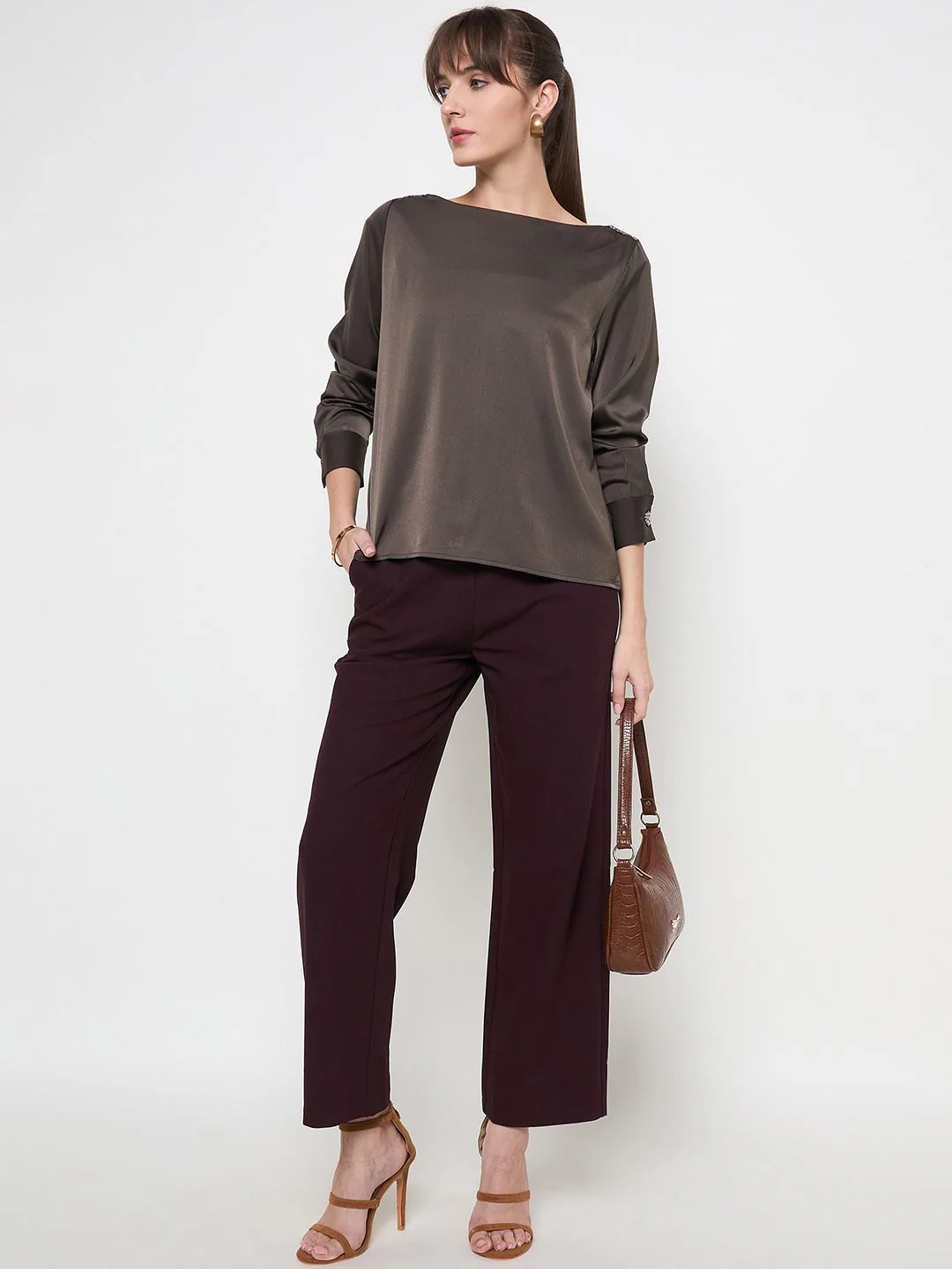Madame Belted Straight Fit Wine Trousers - Image 7
