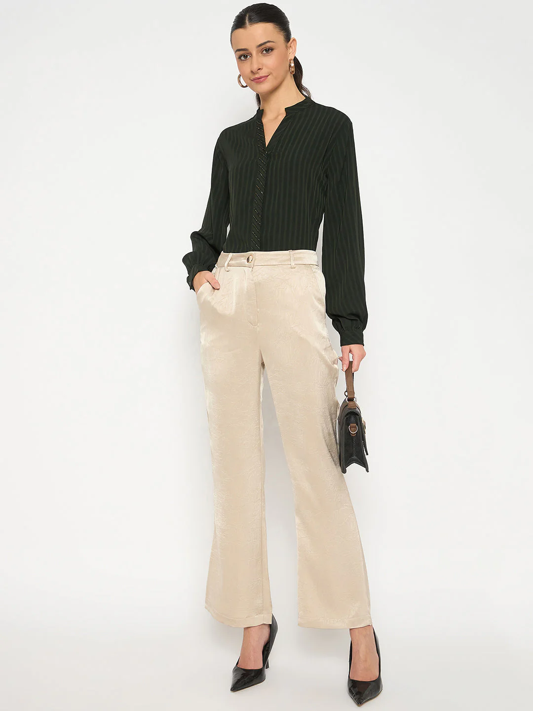 Madame Straight Fit Solid Beige Trousers - Image 2