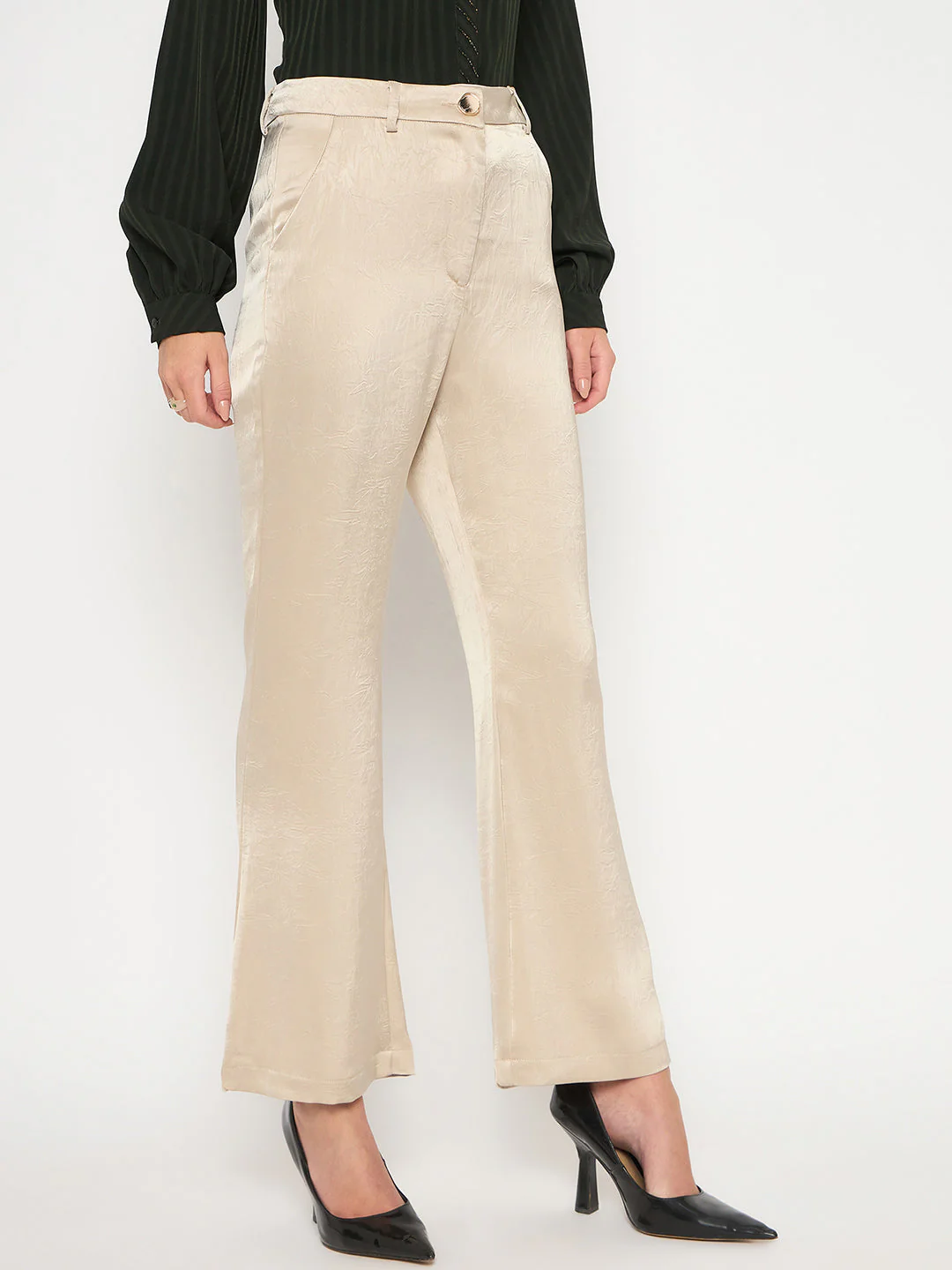 Madame Straight Fit Solid Beige Trousers - Image 4