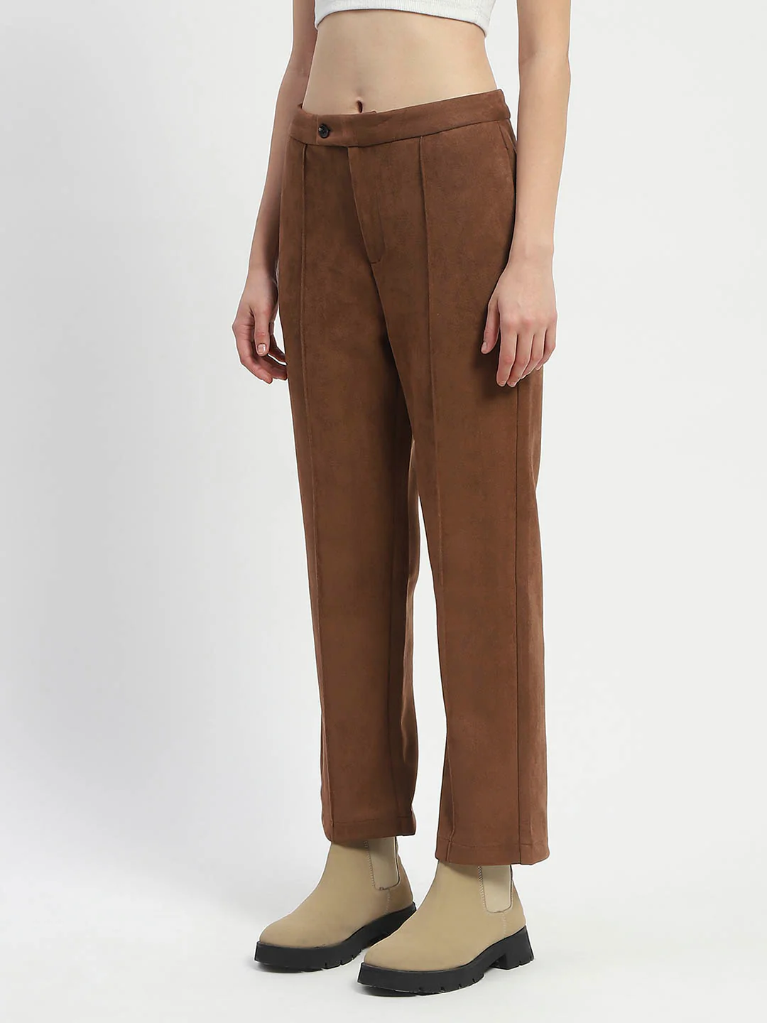 Madame Solid Tan Pleated Gurkha Trousers - Image 4