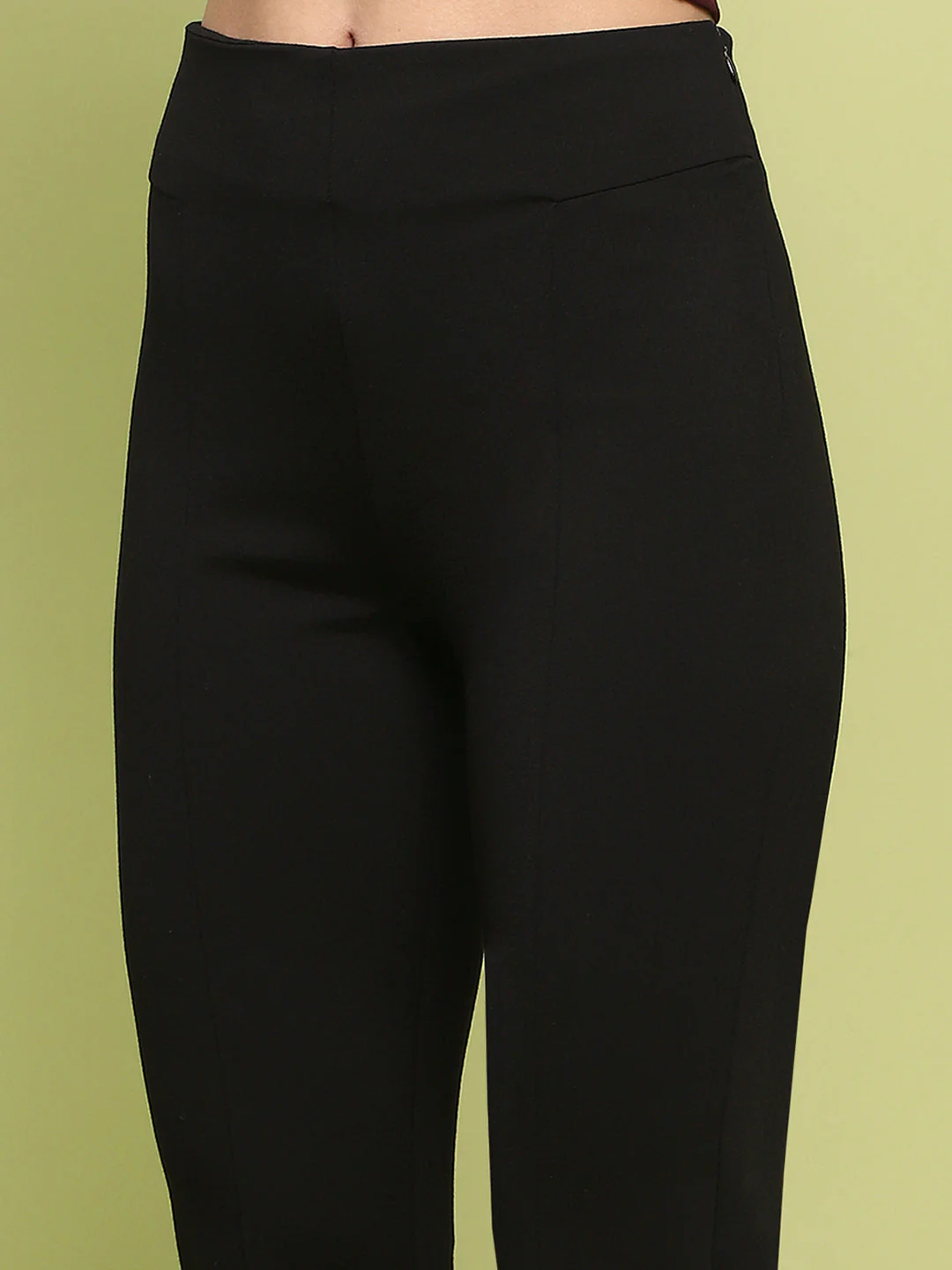Madame Pleated Solid Black Rayon Blend Jeggings - Image 6
