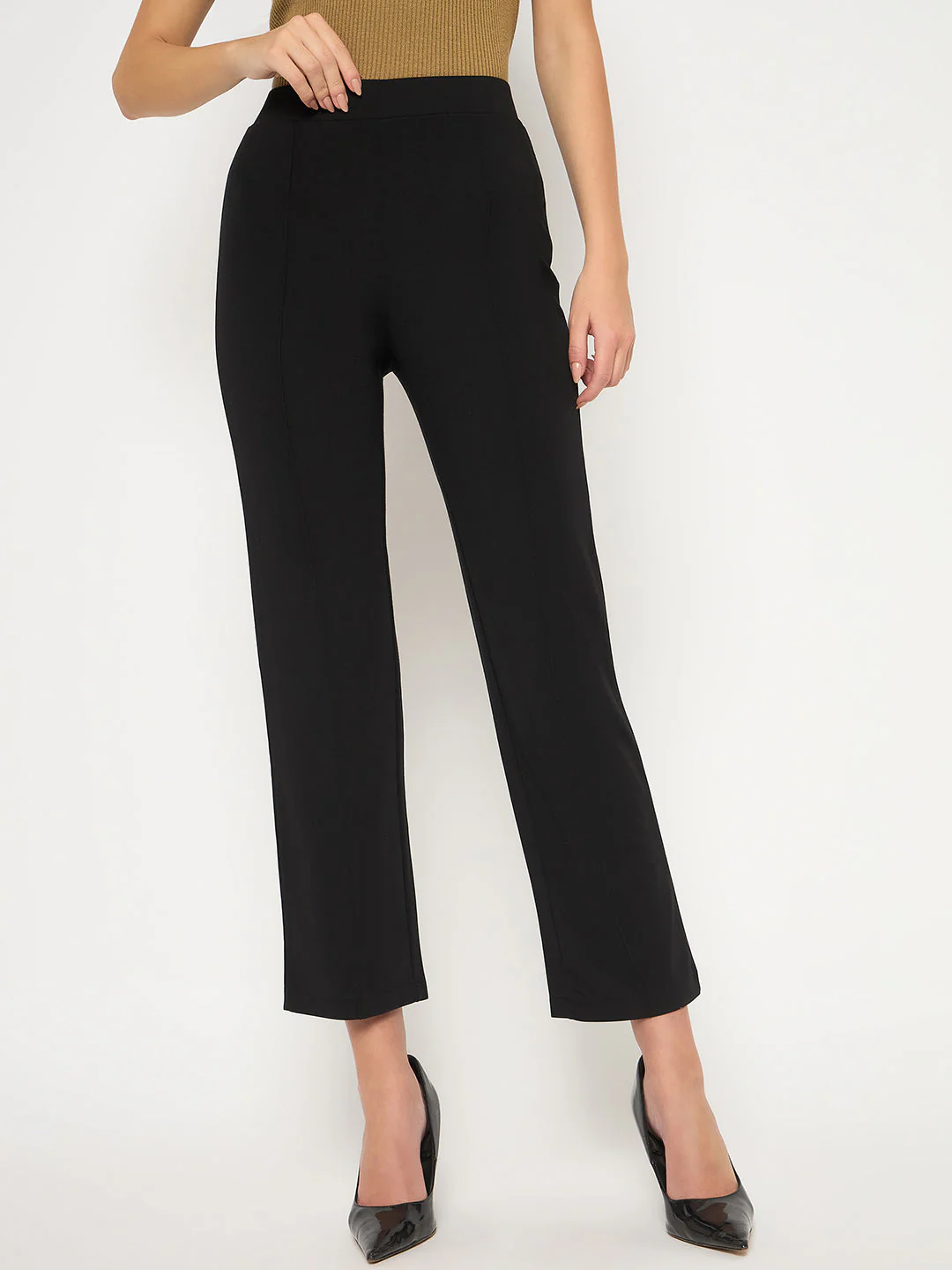Madame Rayon Blend Pleated Straight Fit Black Jeggings - Image 3