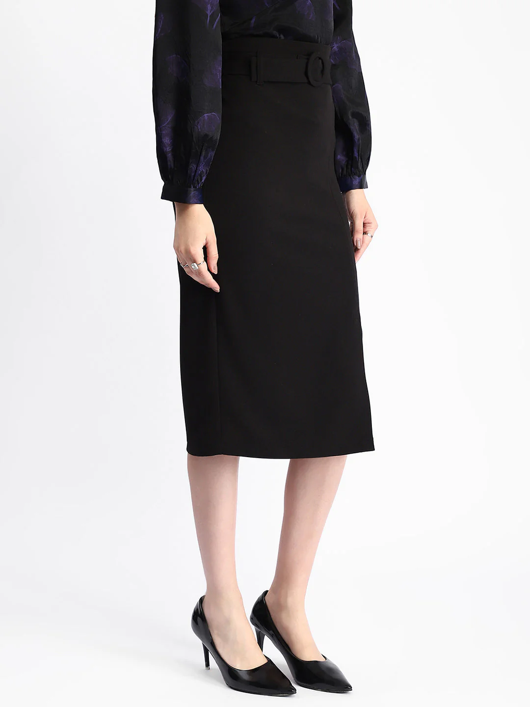 Madame Knit Moss Embellished Buckle Black Skirt - Image 4