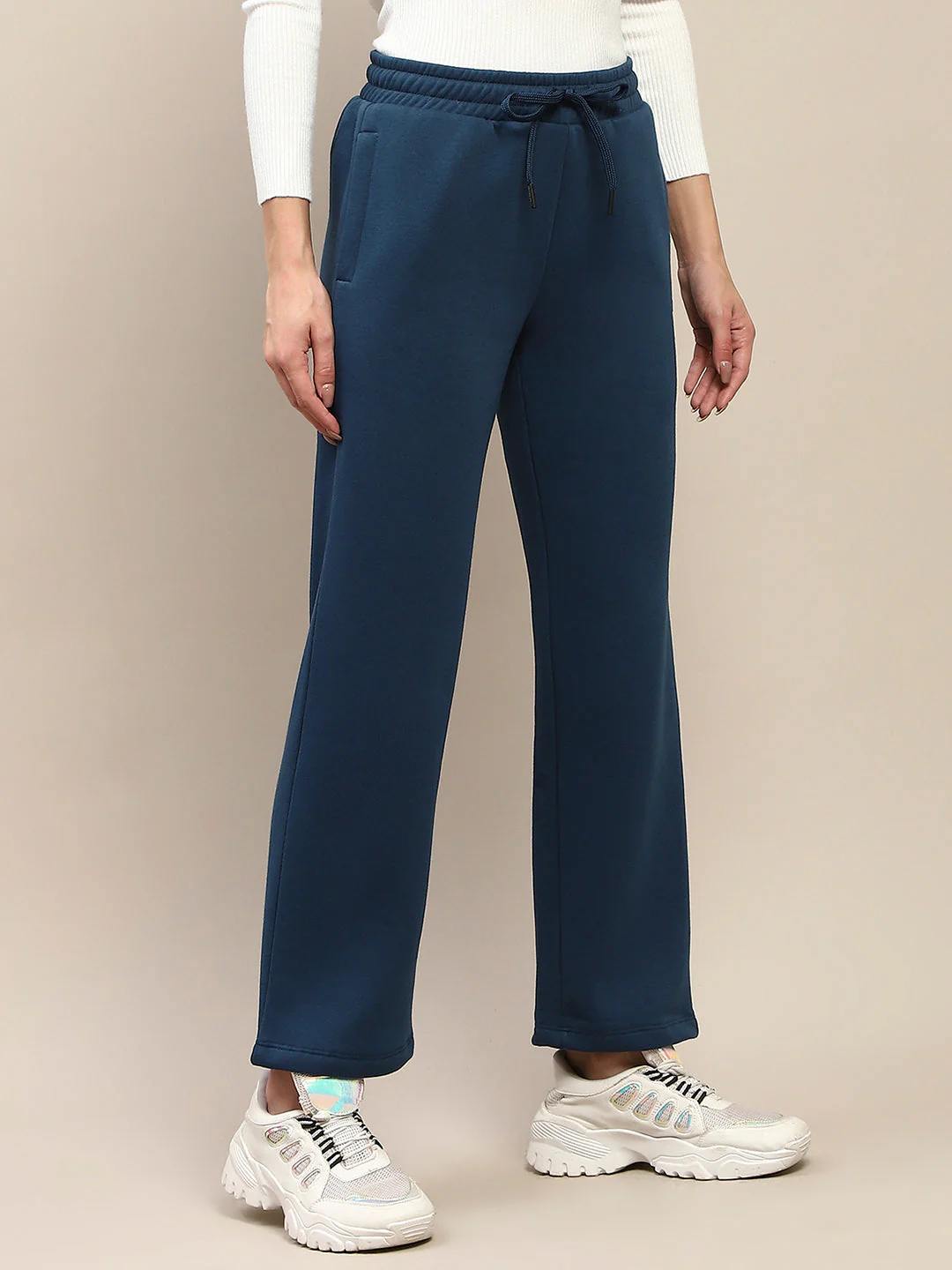 Madame Placement Printed Cotton Blue Track Bottoms - Image 3