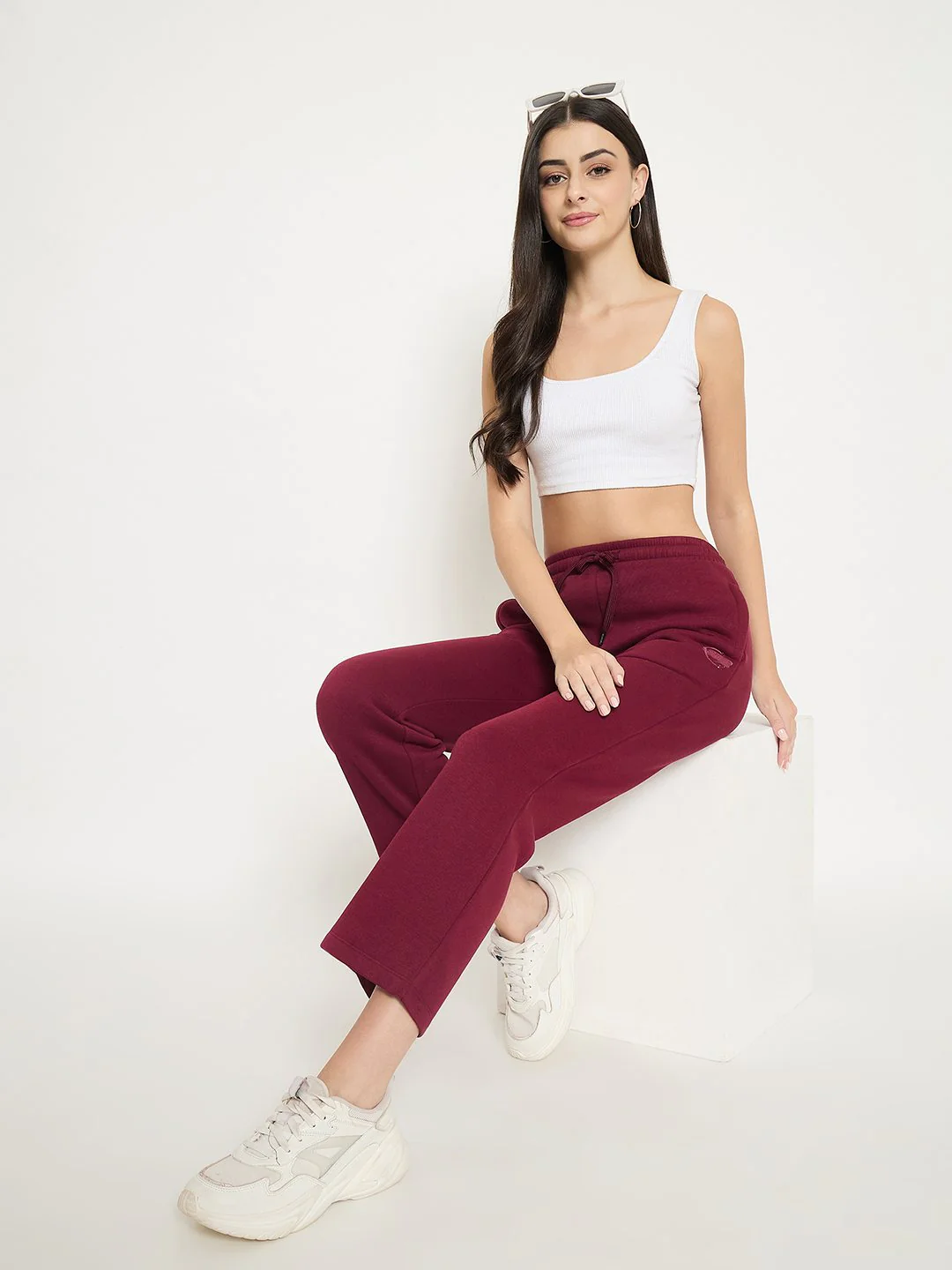 Madame Typography Print Wine Red Cotton Blend Track Bottoms - Image 3