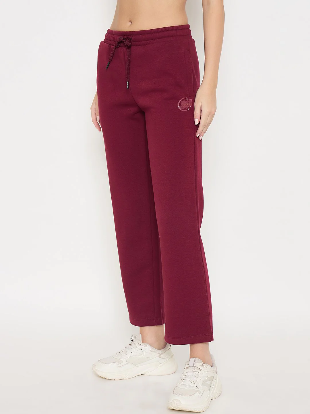Madame Typography Print Wine Red Cotton Blend Track Bottoms - Image 5