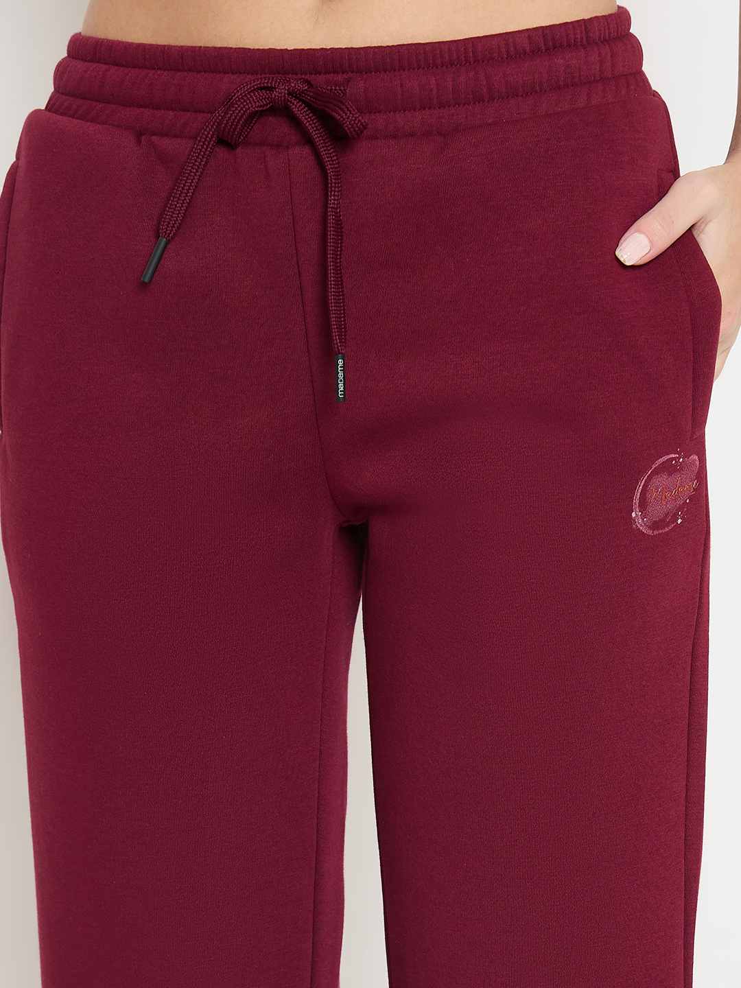 Madame Typography Print Wine Red Cotton Blend Track Bottoms - Image 7