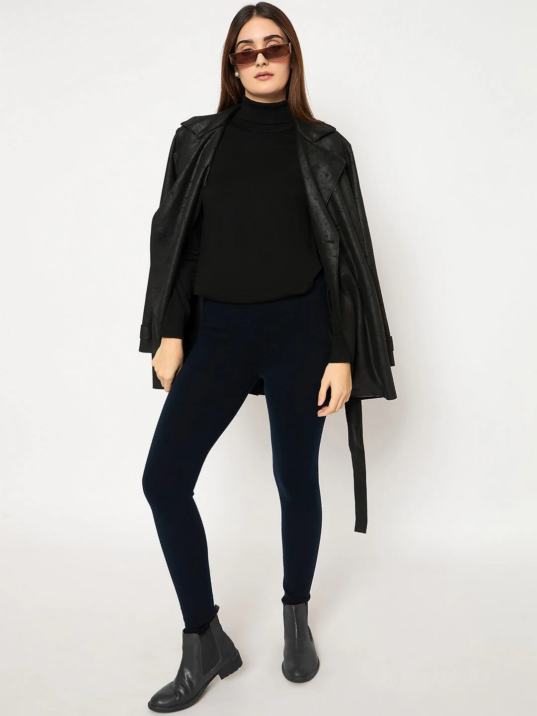 Madame Skinny Fit Solid Navy Blue Tights - Image 2
