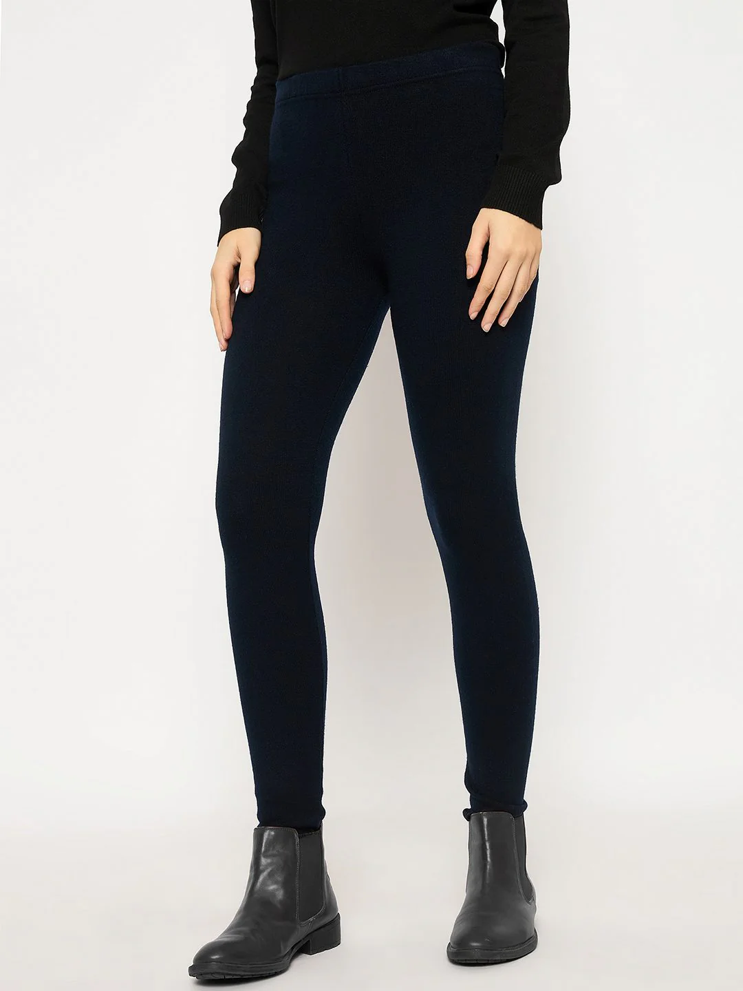 Madame Skinny Fit Solid Navy Blue Tights - Image 3