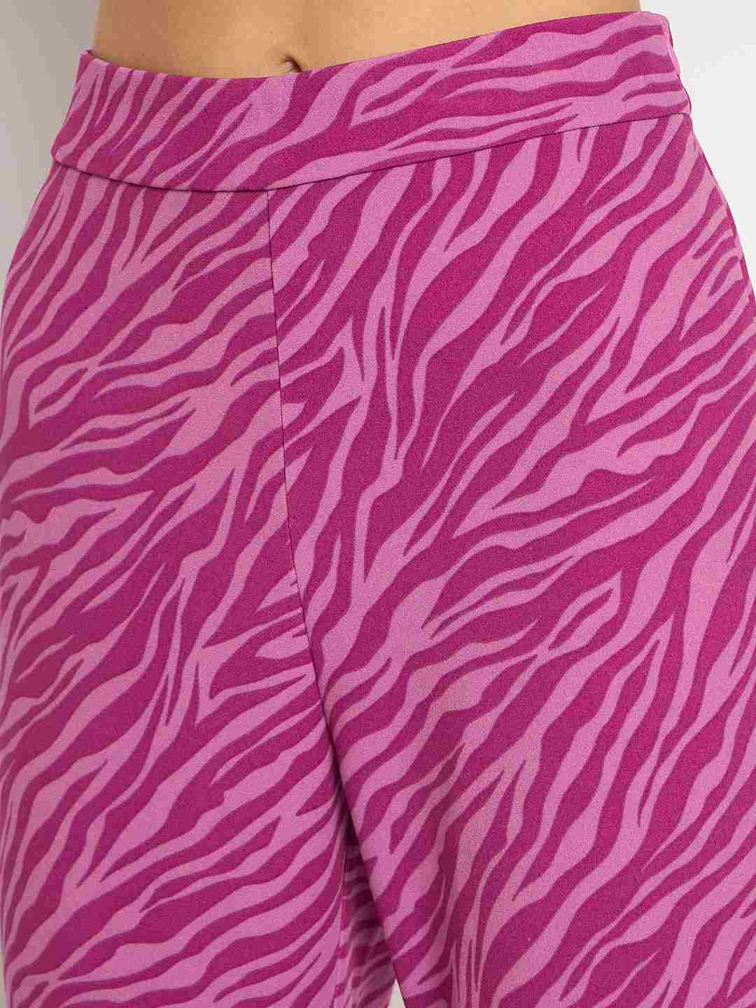 Madame Animal Print Zipped Top and Flared Bottom Pink Co-Ord Set - Image 7