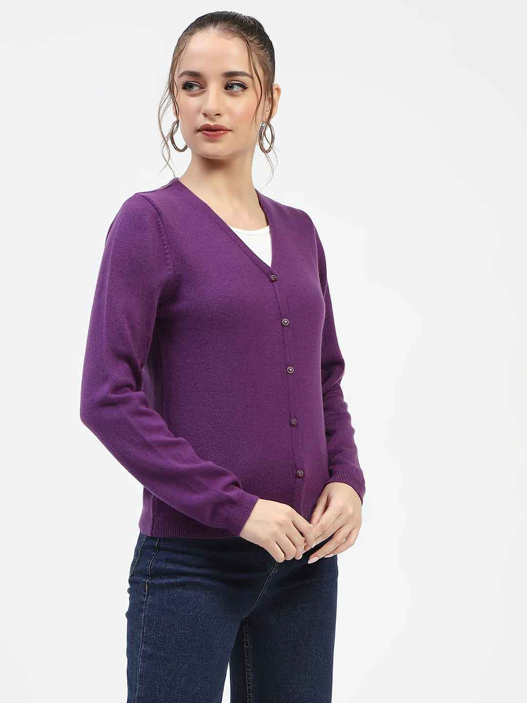 Madame V-Neckline Button-Up Plum Cardigan - Image 3