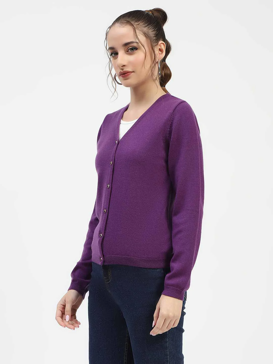 Madame V-Neckline Button-Up Plum Cardigan - Image 4