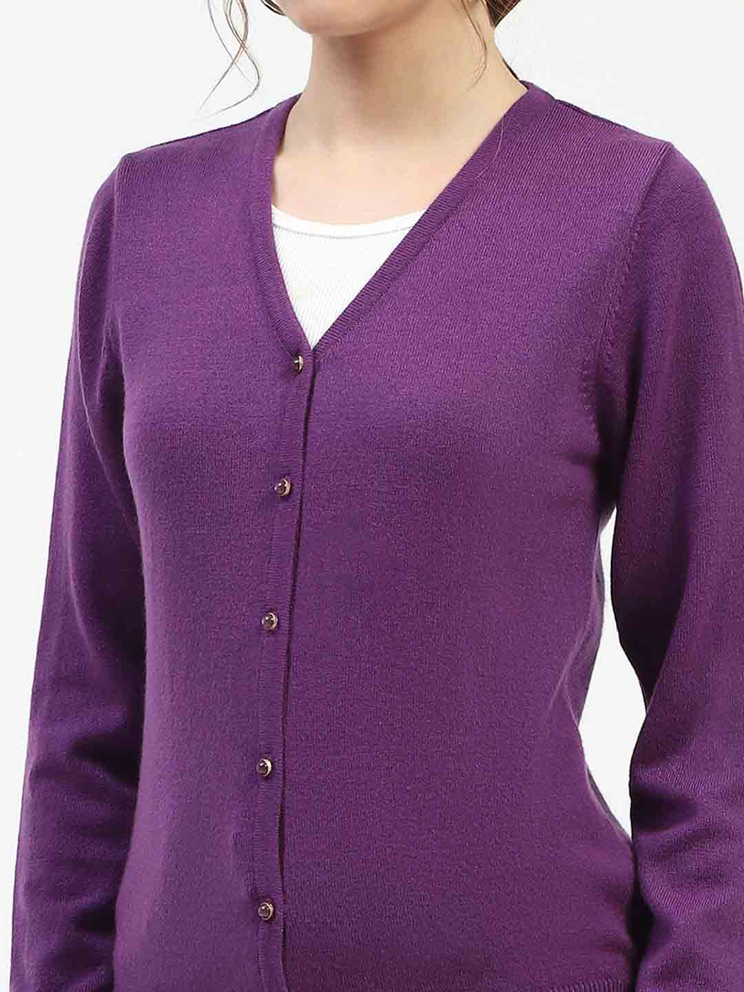 Madame V-Neckline Button-Up Plum Cardigan - Image 6