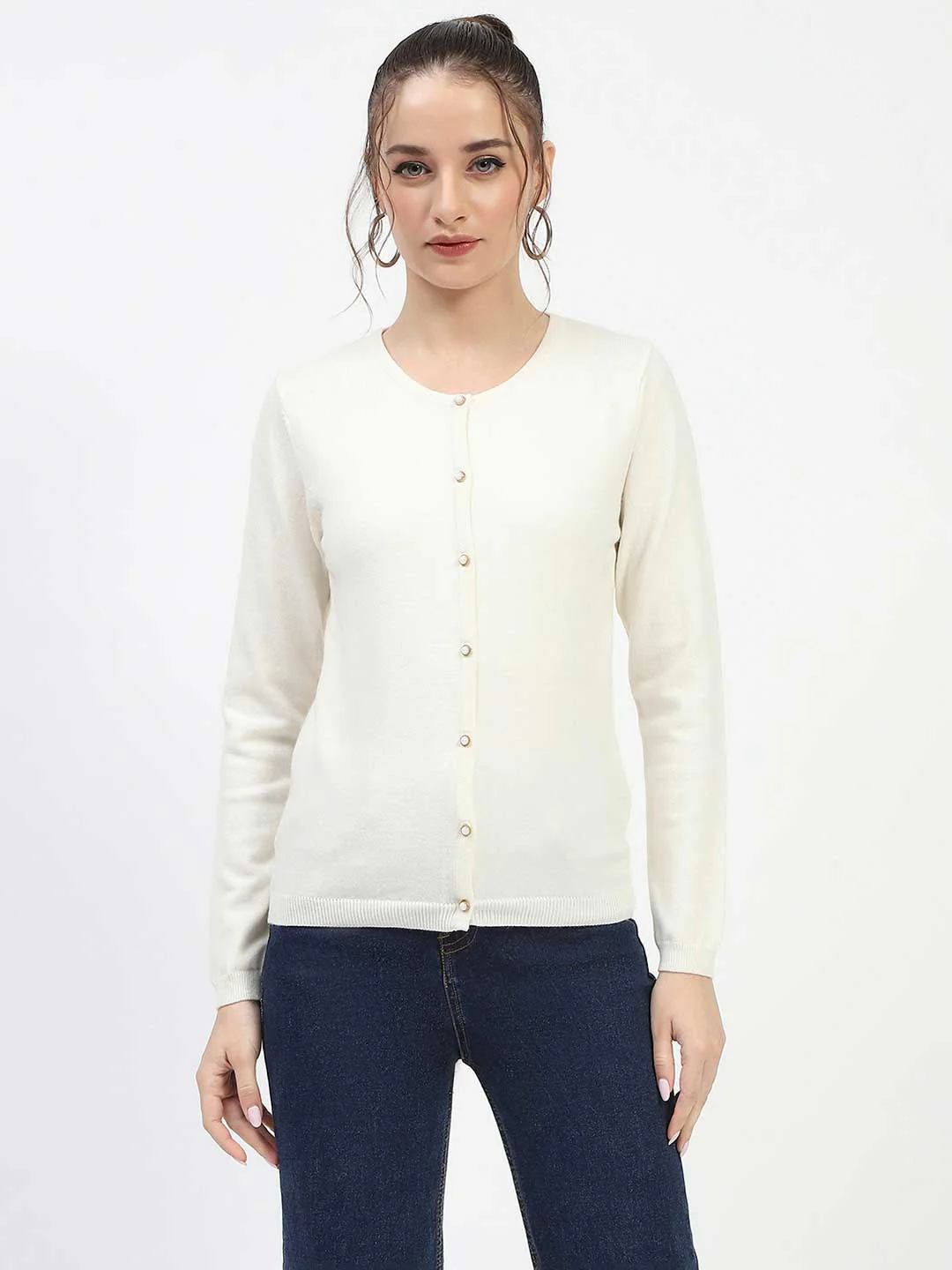 Madame Off-White Button-Up Cardigan