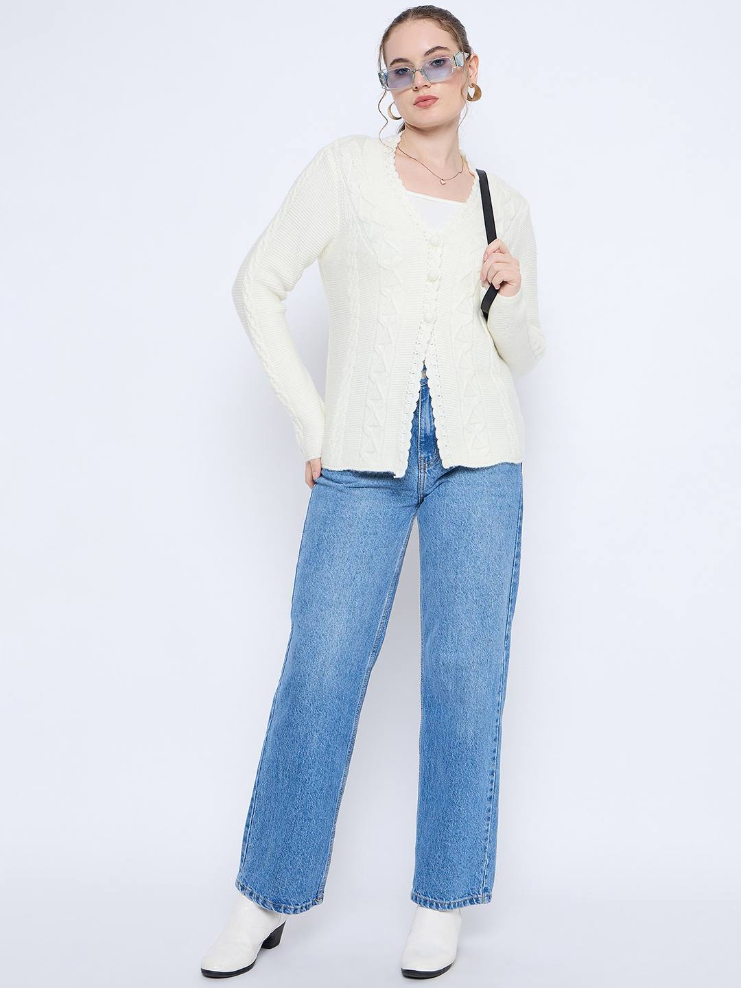 Madame Off White Cable Knit Acrylic Sweater - Image 2