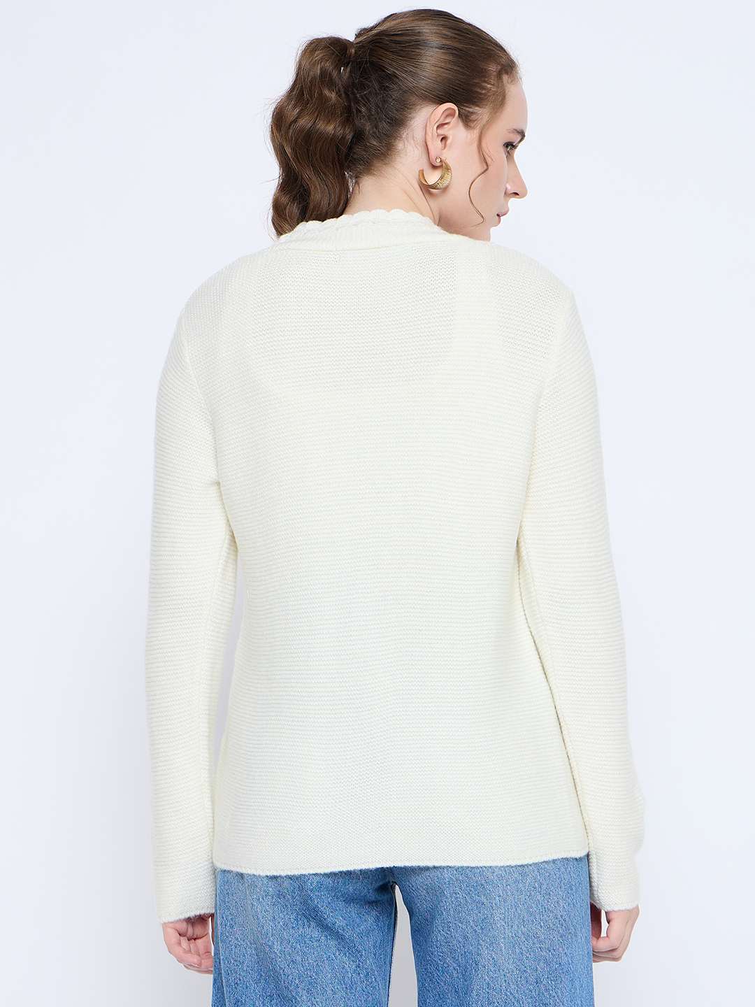 Madame Off White Cable Knit Acrylic Sweater - Image 6