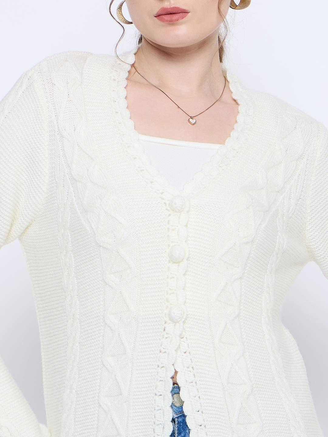 Madame Off White Cable Knit Acrylic Sweater - Image 7