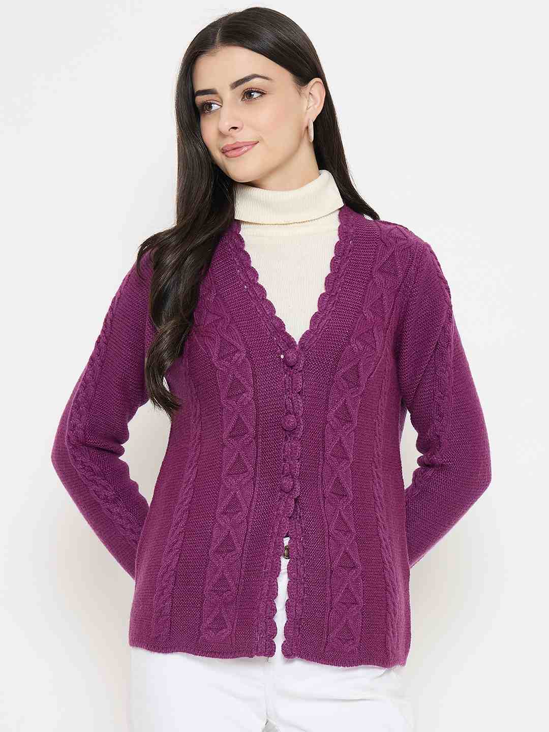Madame Cable Knit Plum Cardigan - Image 3