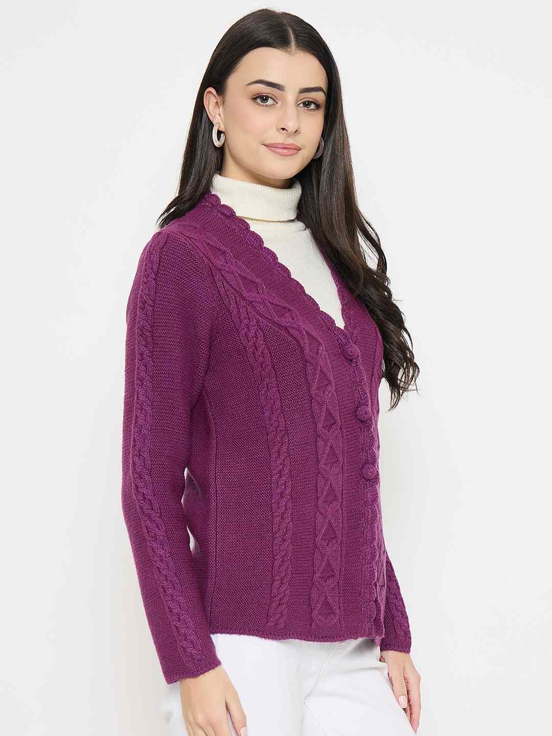 Madame Cable Knit Plum Cardigan - Image 4
