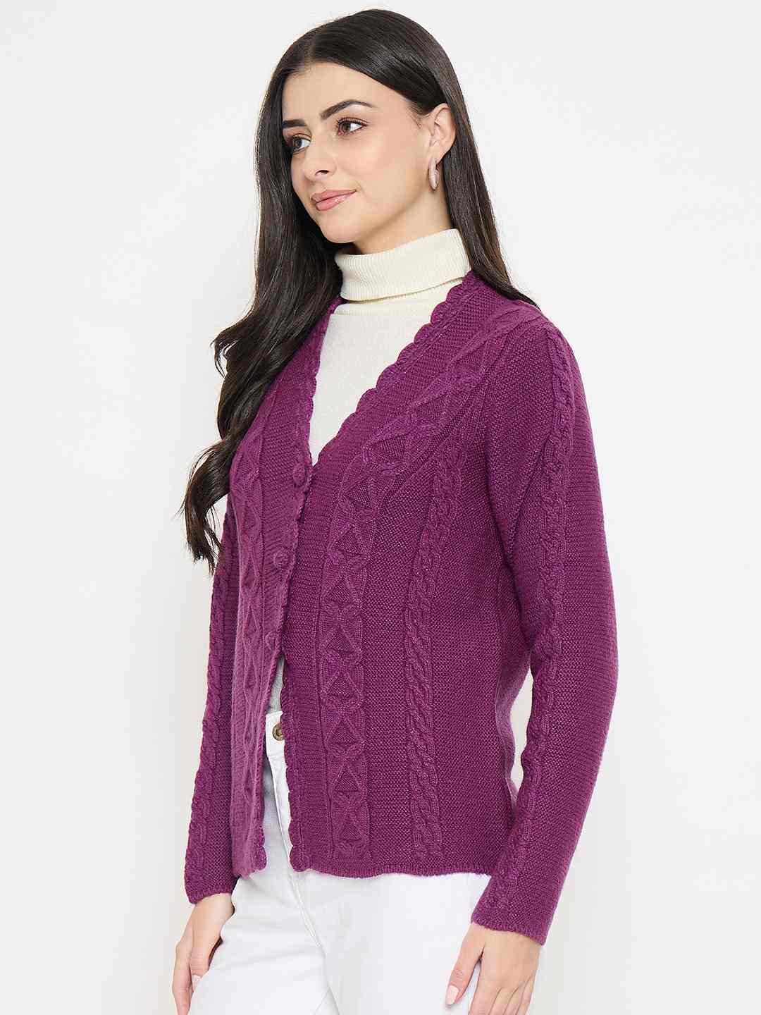 Madame Cable Knit Plum Cardigan - Image 5