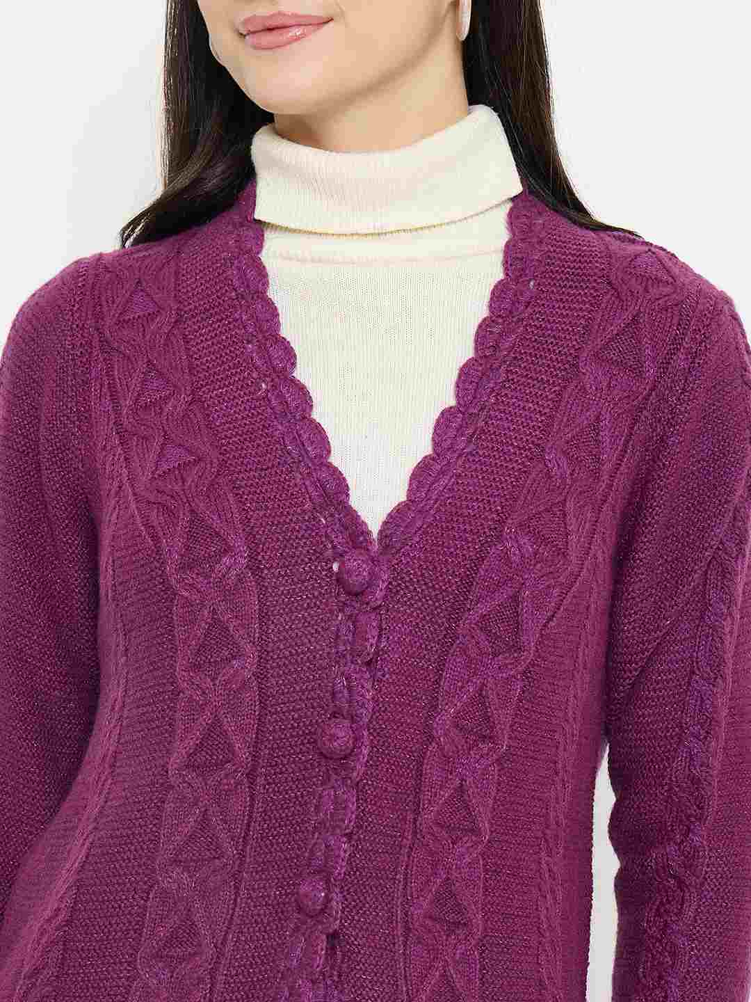 Madame Cable Knit Plum Cardigan - Image 7